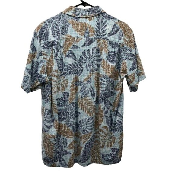 Columbia Camp Shirt Mens M Blue Tan Leaf Print Hawaiian Casual Summer Travel Y2K - Picture 2 of 16